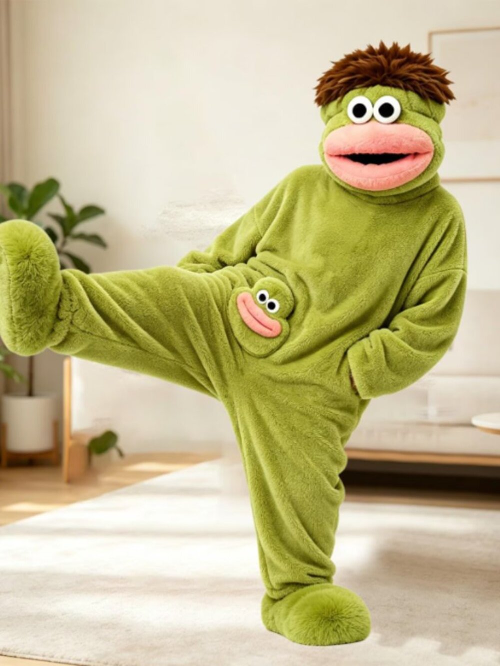 Kids Big Mouth Monster Plush Onesie Costume Size 8-10 Green